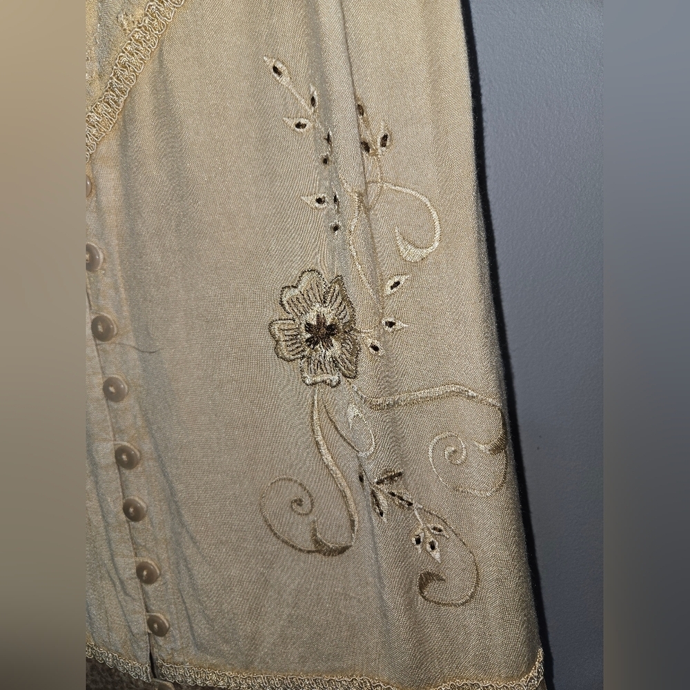 Raya Sun Tan and Brown Dress, Embroidered, Large, Boho - Picture 6 of 11